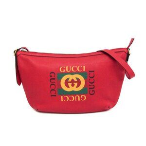 Gucci Print Half Moon Hobo Bag 523588 Women / Men Leather Shoulder Bag Red Color